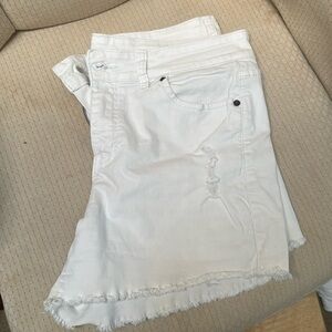 White cutoff denim shorts
